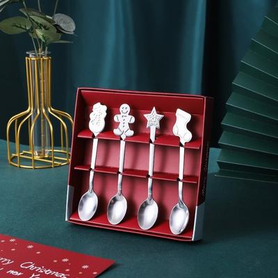 Set de cadou creativ cu lingură mică de Crăciun Linguriță din oțel inoxidabil Veselă Linguriță rotundă Tort Desert Înghețată Lingură de cafea