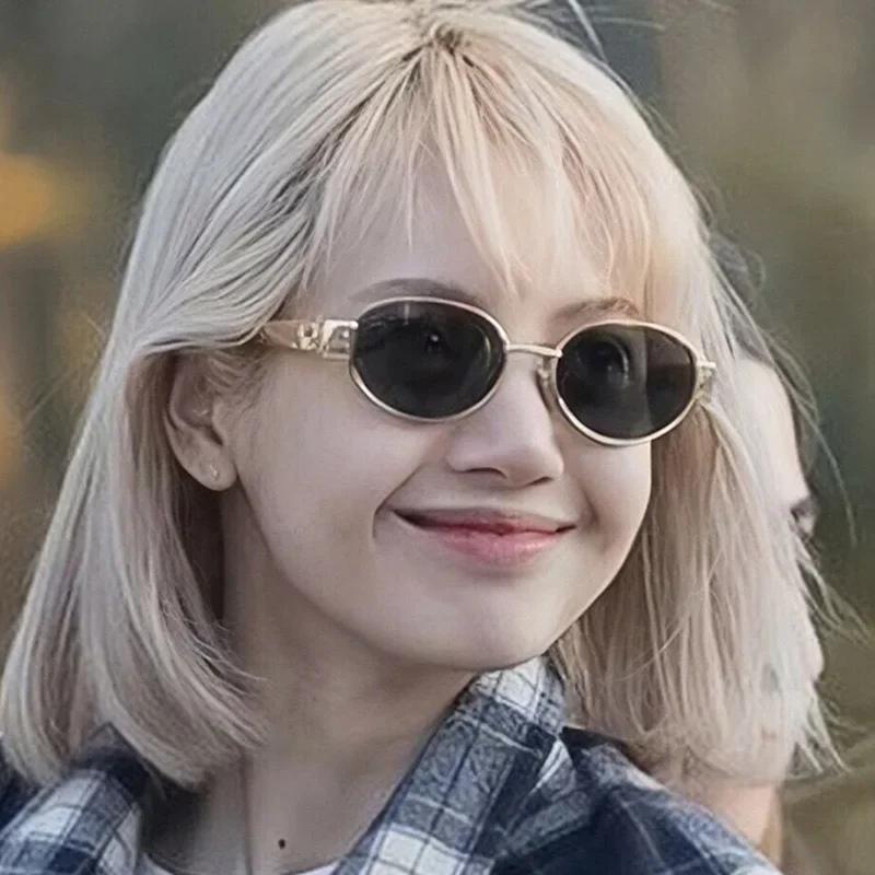 Retro Sonnenbrille mit goldenem Rand für Damen Metall Oval Kleiner Rahmen High-End Sonnenbrille Ultraleicht Outdoor Augenschutz Brille