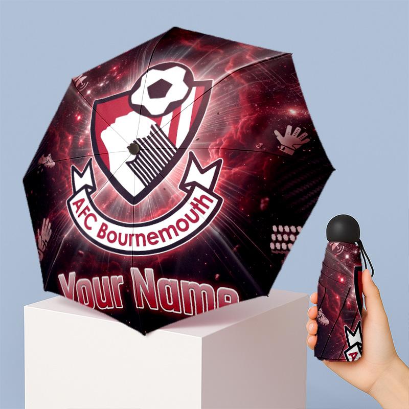 Bournemouth Football Manual Five Fold 8 Rib Umbrella Support Custom Text, Lightweight Travel Umbrella