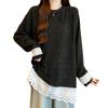Large size German velvet lace splicing long-sleeved t-shirt for women's autumn and winter new fat mm loose and thin meat-covering top