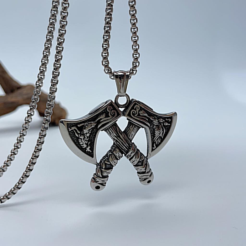 Opk Jewelry Nordic Retro Viking Titanium Steel Tomahawk Pendant Personalized Men'S Hip-Hop Style Necklace