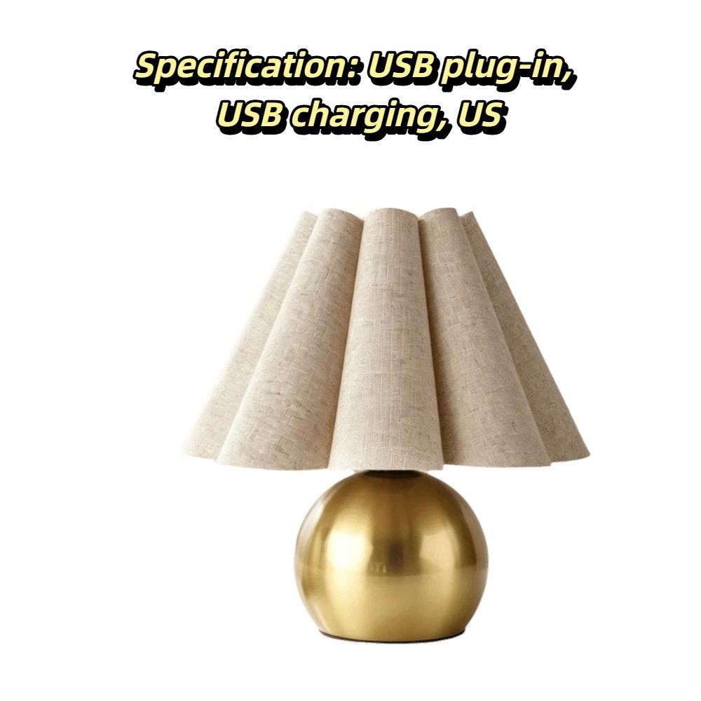 Brass Gold Table Lamp Walnut Wood Grain Night Light Shelves Ambient Night Light Living Room Decor