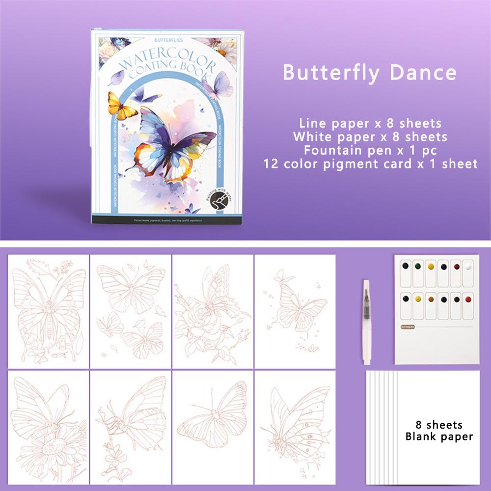 Travel Watercolor Painting Set with Tri-Fold Book, Built-in 12 Colors & Stress Relief Note Paper for DIY Art Therapy