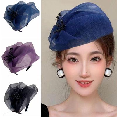 Plastikowa Niciowa Koralikowa Półkapelusz Akcesoria do Włosów Siateczkowa Welonowa Kapelusz Fascinator Modna Siateczkowa Opaska do Włosów z Koralikami