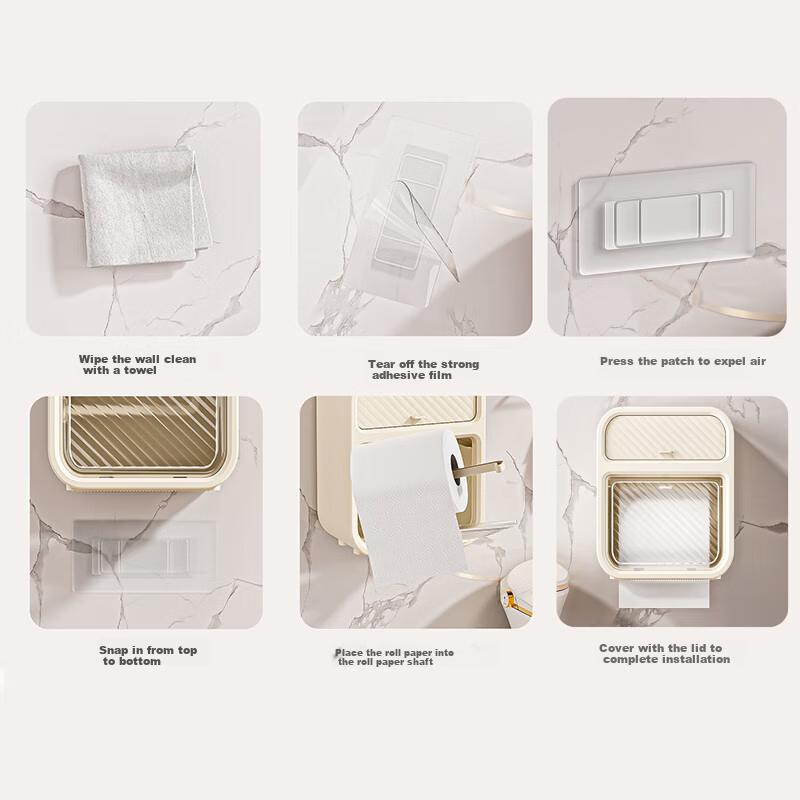 Baizi Bathroom No-Drill Storage Rack Toilet Paper Holder Face Towel Storage Box Wall-Mounted Tissue Box Napkin Roll Holder Rack