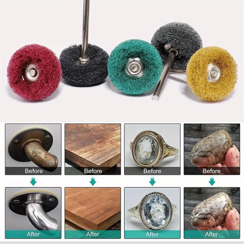 100Pcs Abrasive Buffing Wheels Shank Grit Scouring Pad Abrasive Wheel for Power Rotary Tool Rust Removal Polishing