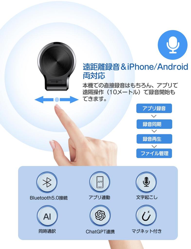 QZTCAMERA AI Voice Large 80 Hours of Continuous ChatGPT Bluetooth AI Noise High Magnet Compatible with iPhone App 58 Voice Japanese Instruction Manual