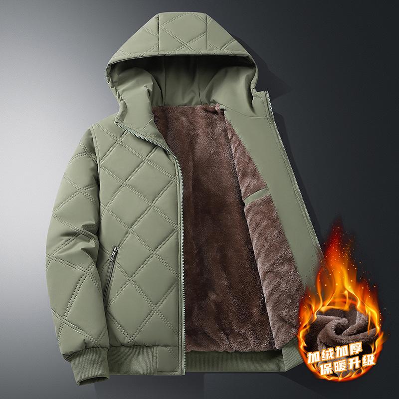 

Winter Velvet Thickened Cotton Jacket Men s 2026 New Stand-up Collar Windproof Jacket Cotton-padded Winter Middle-aged Dad 5XL армія зелений колір