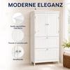 Bathroom Cabinet with 2 Drawers, Free-standing, with Adjustable Shelf and Doors In Slatted Look, White