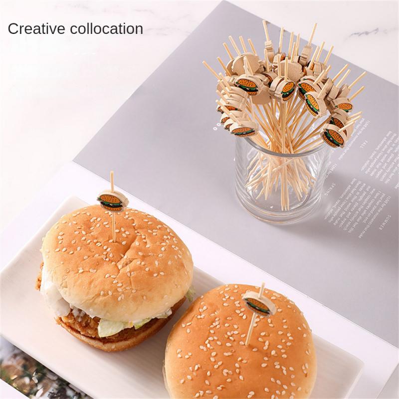 Hamburger Garnish Bamboo Stick Disposable Fruit Stick Snack Skewers Party Buffet Bamboo Food Picks Sandwich Decor