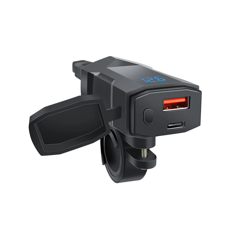 Motorcycle Handlebar PD QC3.0 USB Fast Charger Waterproof Phone Usb Port Mobile Phone Charging with Switch Moto Accessories