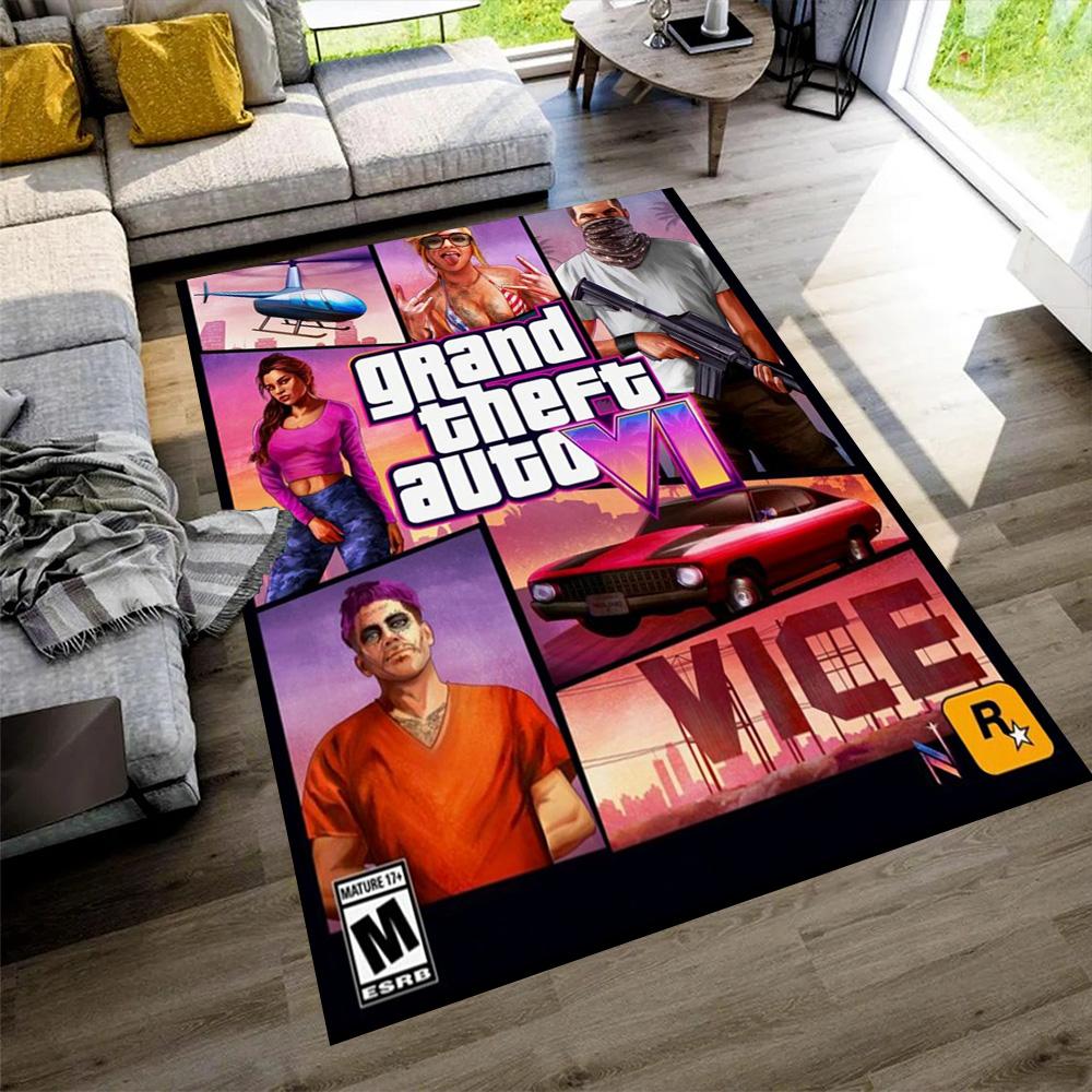 Grand Theft Auto Area Rug Design for Entryway Game Room Bedrooms Hallway Antislip Carpet Anime Office Decor Gift for Festivals
