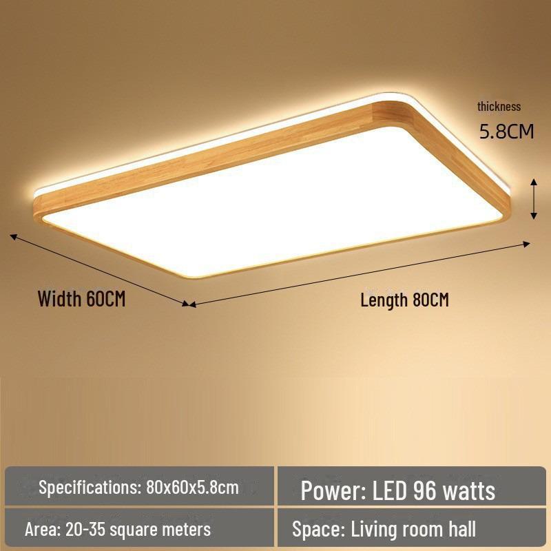 Nordic Modern Wooden Ceiling Lamp - Full Spectrum, Smart Rectangular Light for Living Room, Bedroom or Study