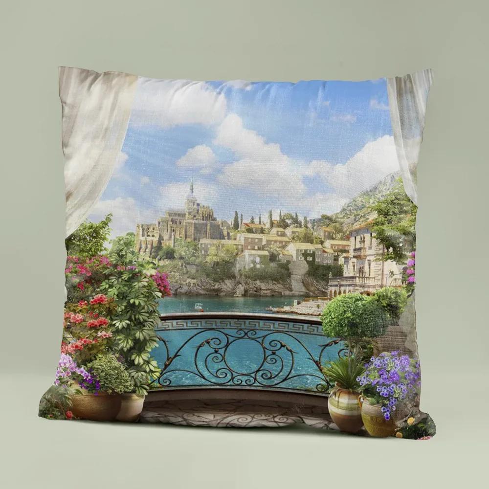 45x45cm Blaues Ozean Seestück Kissenbezug Einfache Strandlandschaft Zuhause Sofa Dekorative Kissenhülle Schlafzimmer Lendenkissen