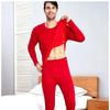 Hengyuanxiang Men's Red Pure Cotton Thermal Underwear Set (Round Neck)