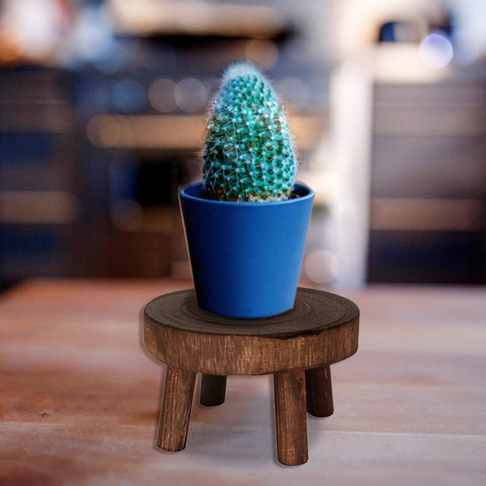 Mini Wooden Stool Display Stand, Flower Pot Stool Vintage Wood Grain Wooden Plant Stand for Indoor Outdoor Office Dining RoomDecor (A,S)