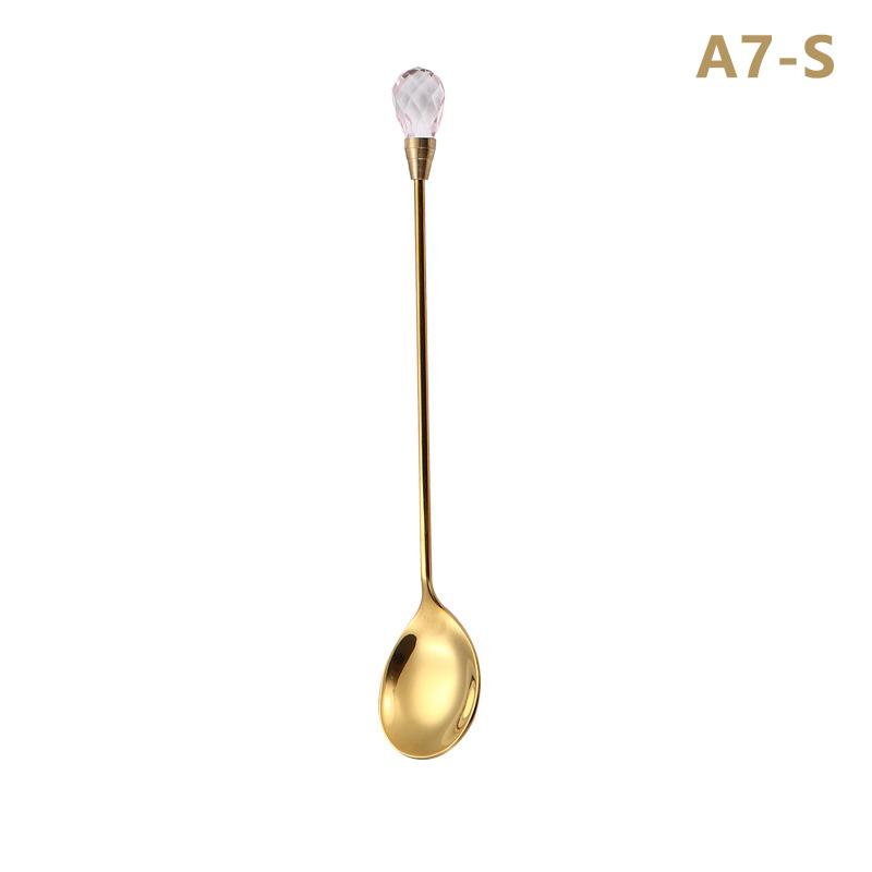 Diamond Spoon Fork Stainless Steel Long Stirring Spoon Exquisite  Teaspoon For Ice Cream Dessert Coffee Cocktail Mug