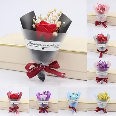 2 Pcs Mini Dried Flower Bouquet Artificial Rose Natural Gypsophila Floral Bouquet for Photo Props DIY Craft Home Wedding Party