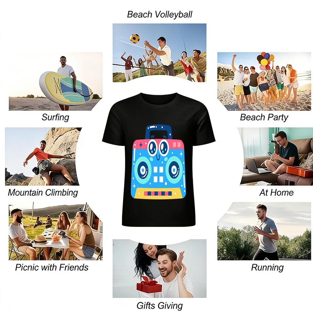 Vintage Fun Radio Print Casual T-Shirt Unisex Loose Breathable Versatile Daily Top Pure cotton T-shirt