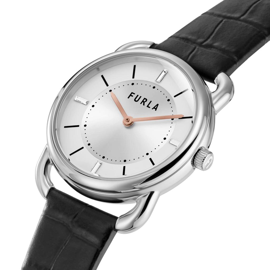 FURLA NEWSLEEK 33MM Watch with Silver Stainless and Quartz Black Women's Dial, Steel, Movement, WW00021004L1, [Used]