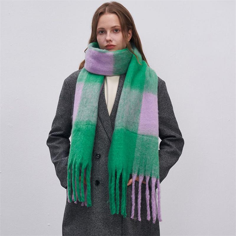 Cashmere Feeling Plaid Scarf Women Winter Thicken Warm Big Shawl Pashmina Tassel Scarves Soft Blanket Bandana Thick Muffler