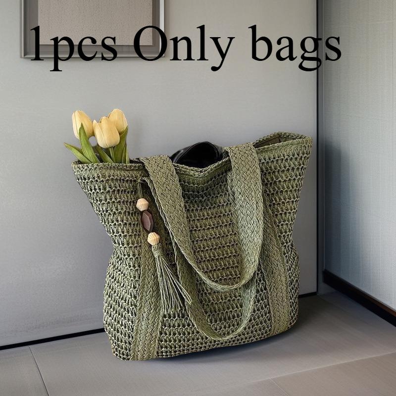 1pcs Paper Commuting Handbag Woven Handheld Beach Bag Women's Shoulder Bag Suitable for Daily Work and Shopping