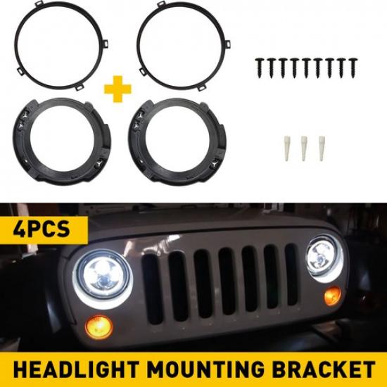 

For 2007-2018 Jeep Wrangler JK 7 Headlight Mount Bracket Ring Bucket Base 4x AG