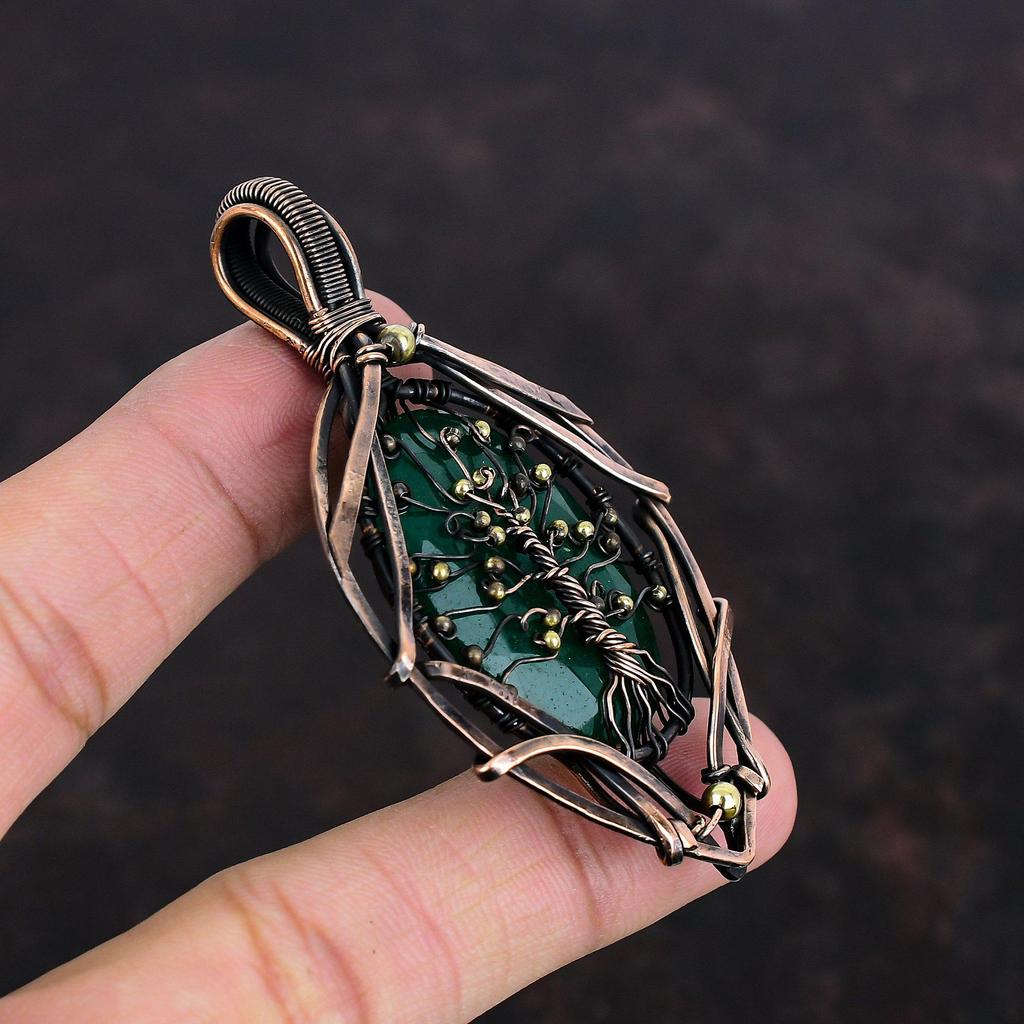 Tree Of Life Faceted Zambian Emerald Pendant Copper Wire Wrapped Gemstone Pendant Copper Jewelry Handmade Pendant Wire Wrap Jewelry For Gift
