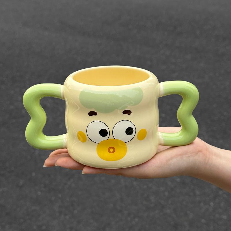 Cute Mug Ceramic Cup with Lid Spoon Boys and Girls Household Water Cup Coffee Milk Cup Birthday Gift
