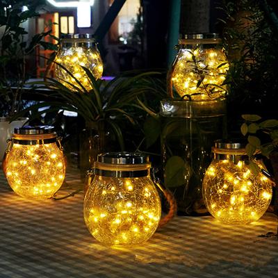 30 LEDs Solar Night Light Crack Ball Frasco de vidro Lâmpada de desejos Jardim ao ar livre Decoração de árvore Luz