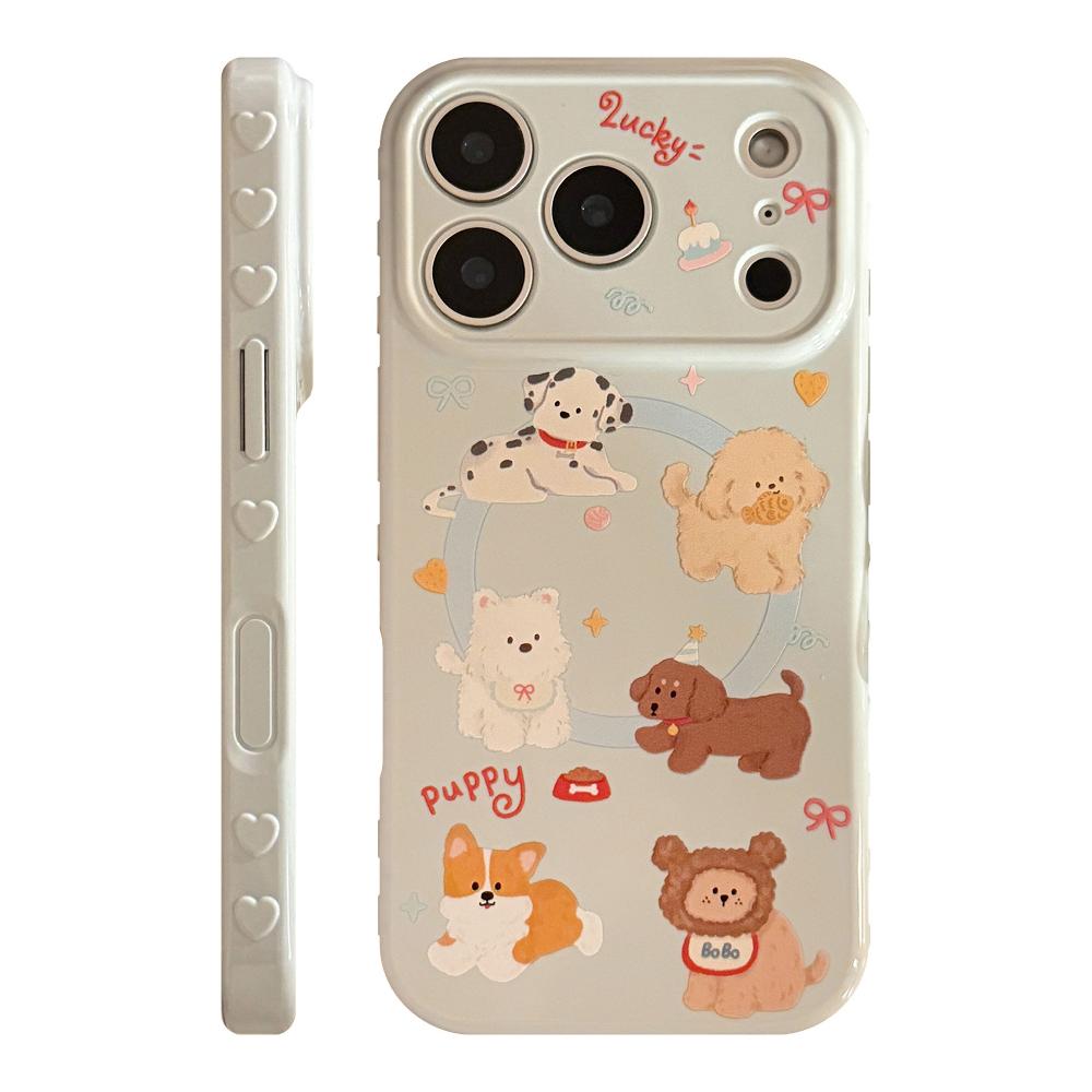 Korean Style Cartoon Puppy Suitable for Apple 17promax Mobile Phone Case Iphone16 Magnetic Bracket 15 Anti-fall 13 Soft Shell