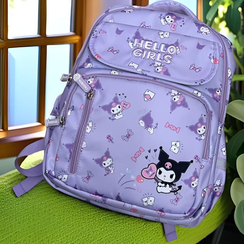 Canvas Kuromi & My Melody Water-Resistant School Backpack for 1st-3rd Grade Students