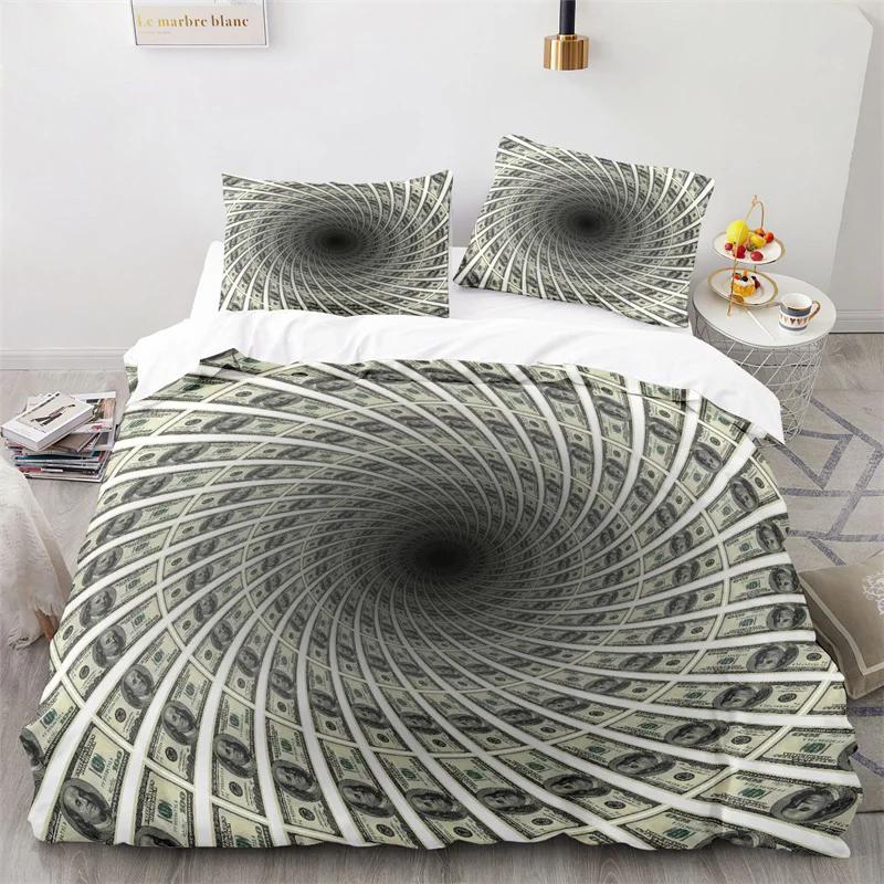 Money Duvet Cover King Microfiber Dollar Bills of United States Federal Reserve with The Portrait of Ben Franklin Bedding Set