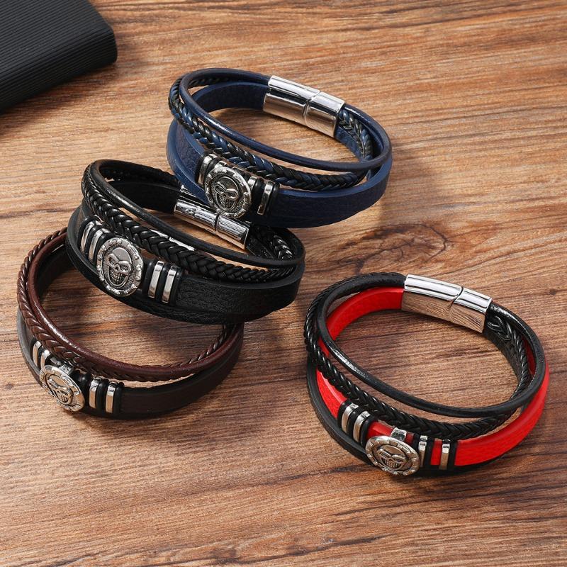 EMU new product personalized fashion hand-woven leather skull magnetic bracelet bracelet bracelet