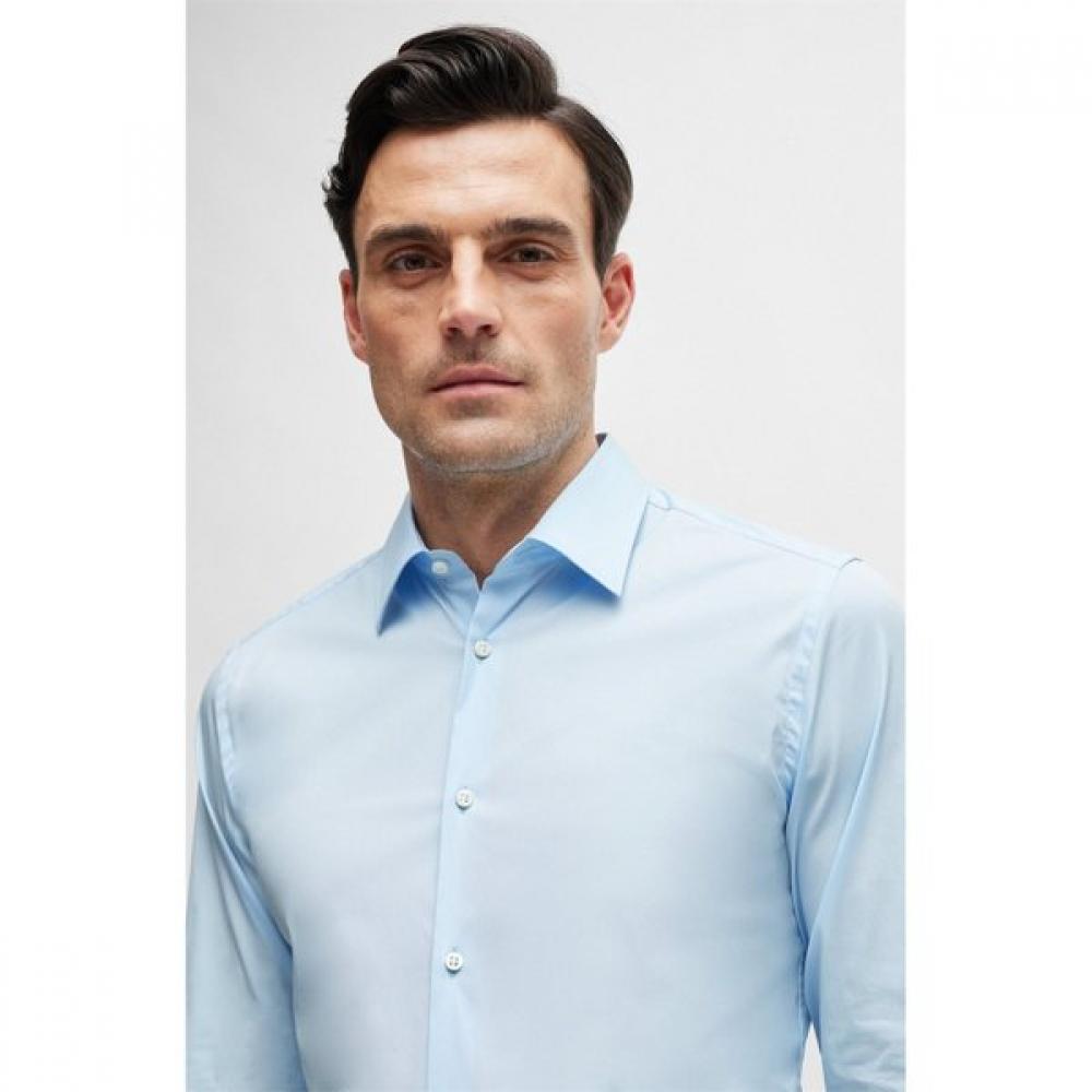 BOSS Stretch Cotton Blend Poplin Slim Fit Shirt Light Blue 50504802455 
