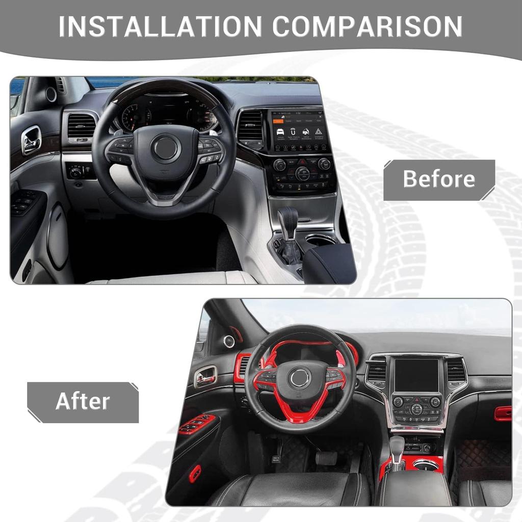 For Grand Cherokee Interior Trim Kit Red Compatible with Jeep Grand Cherokee 2016-2021 Red Interior Accessories 17pcs