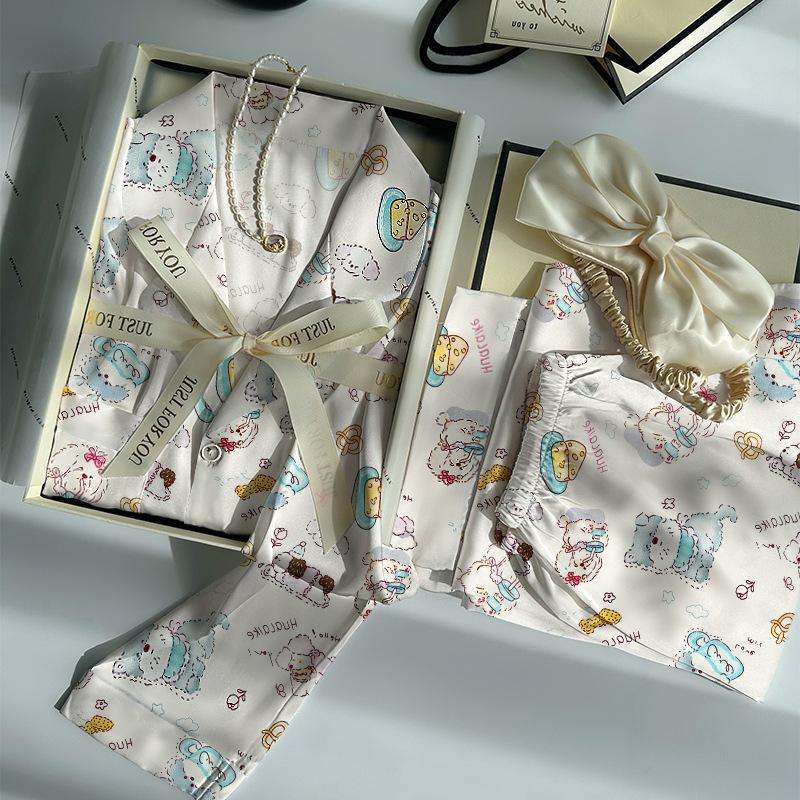 Cute Puppy Ice Silk Pajamas Women'S Age-Reducing Sweet And Thin Loungewear Set