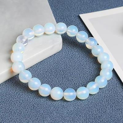 Women Fashion Smooth White Opal Moon Stone Bracelet Stretch Cord Elastic Colorful Cat Eyes Stone Expandable Rope Jewelry