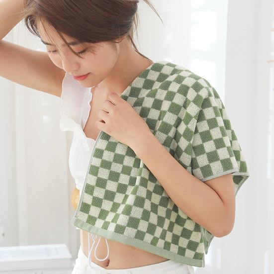 Pure Cotton Hand Towel Plaid Print Lightweight Water Absorbent Decorative Towel Gym Quick-Dry Washcloth