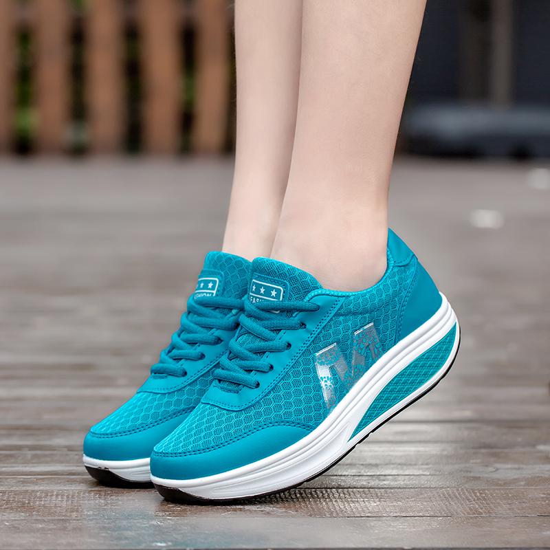 Fashion Women Platform Shoes Breathable Mesh Rocker Shoes Wedge Heels Non-slip Casual Walking Shoes