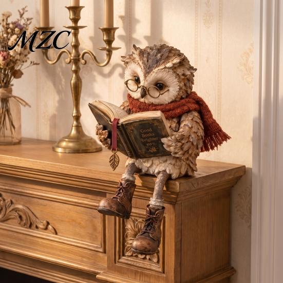 Lezende Uil Decor Vintage Beeldje, Boekenplank Zitter met Boek, Beeldje met Ronde Bril voor Boekenplank, Schouw, Huis, Kantoor, Cadeau Lezer Vormig