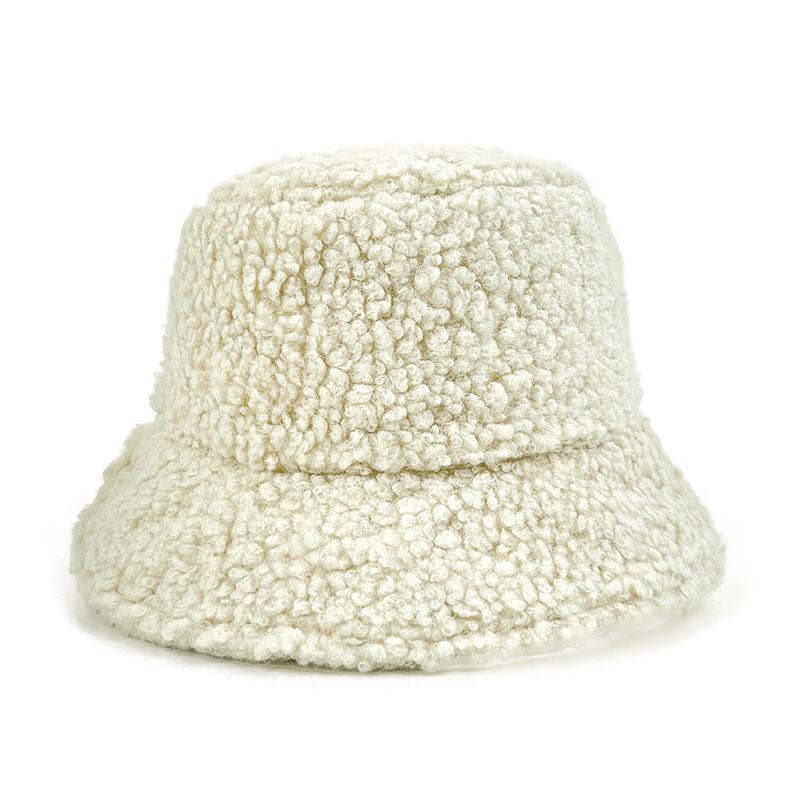 Winter Light Board Lamb Plush Bucket Hat Men and Women Plush Warm Bucket Hat Solid Color Lamb Plush Basin Hat
