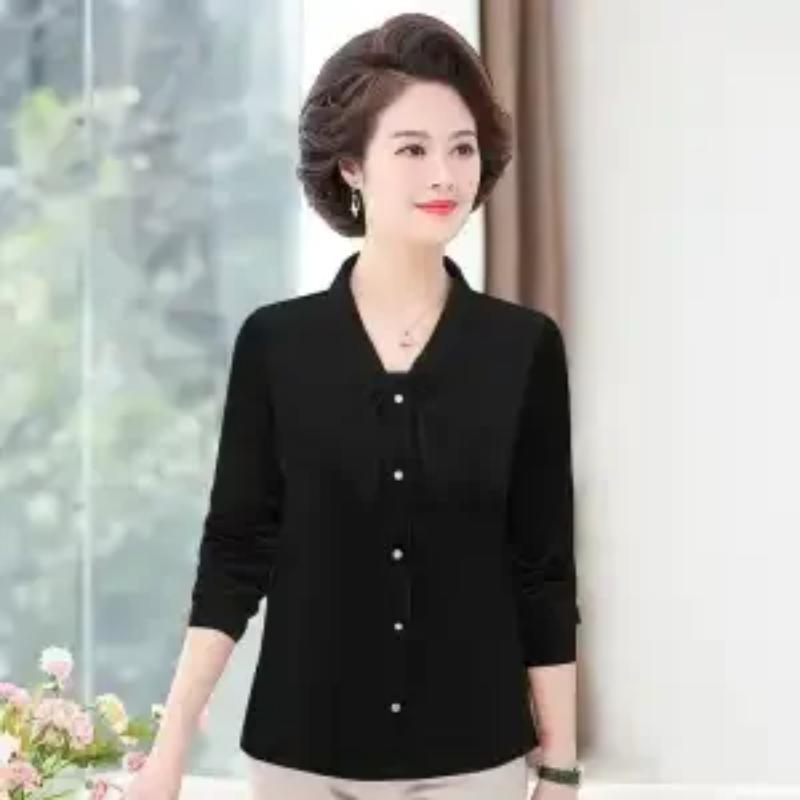 Fashionable Autumn and Winter T-shirt Pullover V-neck Button Solid Color Loose Versatile Gold Velvet Top