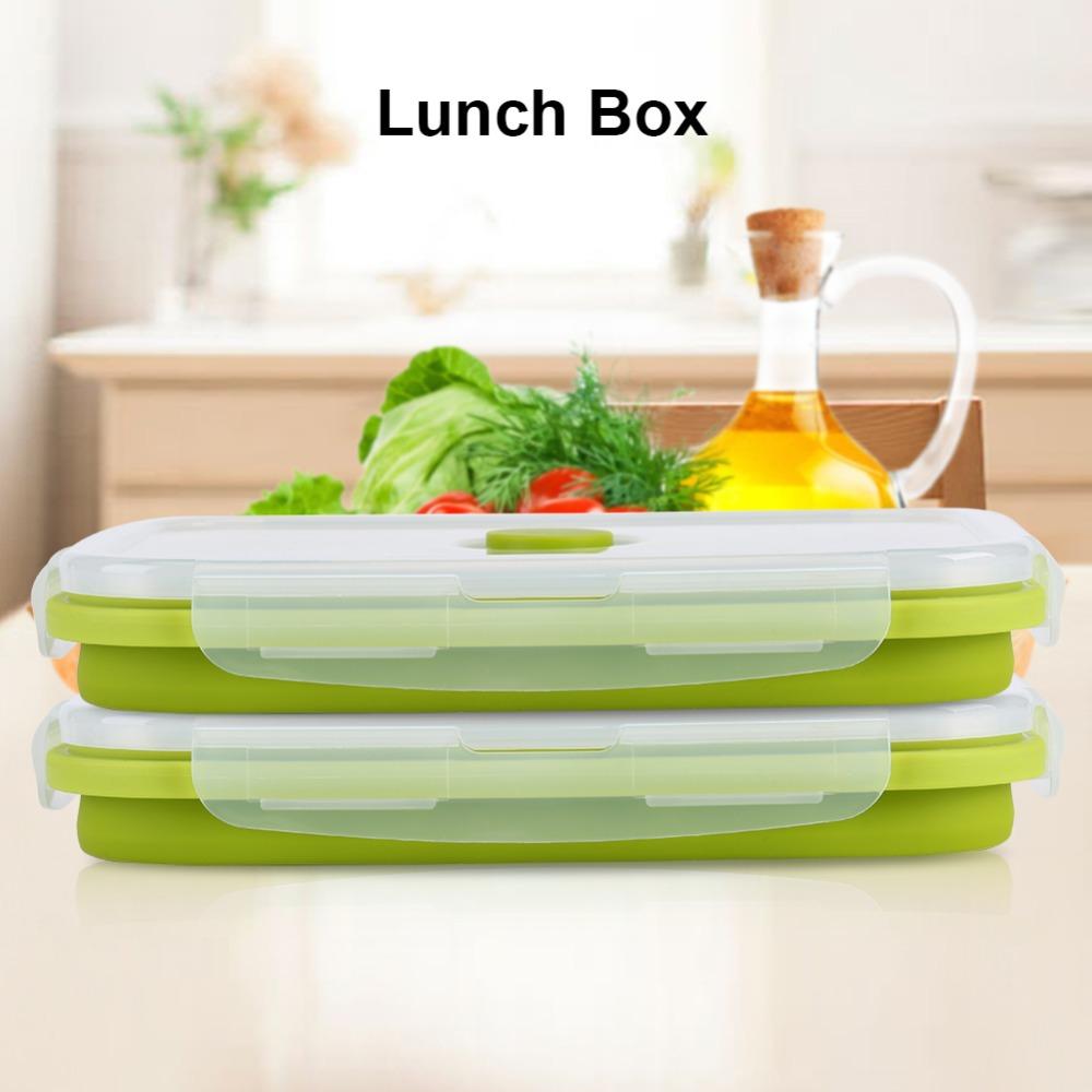 Clip-On Lid Collapsible Lunch Box 800ml Silicone Lunchbox Portable Storage Bowl For Outdoor Travel