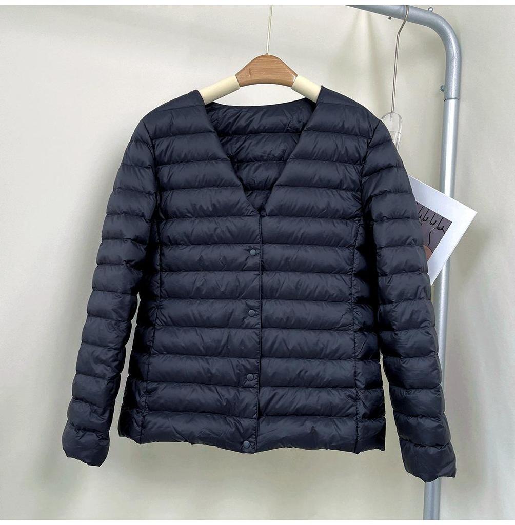 Convertible Round Neck/V-Neck Women's Slim Lightweight Down Jacket - 90% Duck Down, Warm, Packable, Short Outerwear.