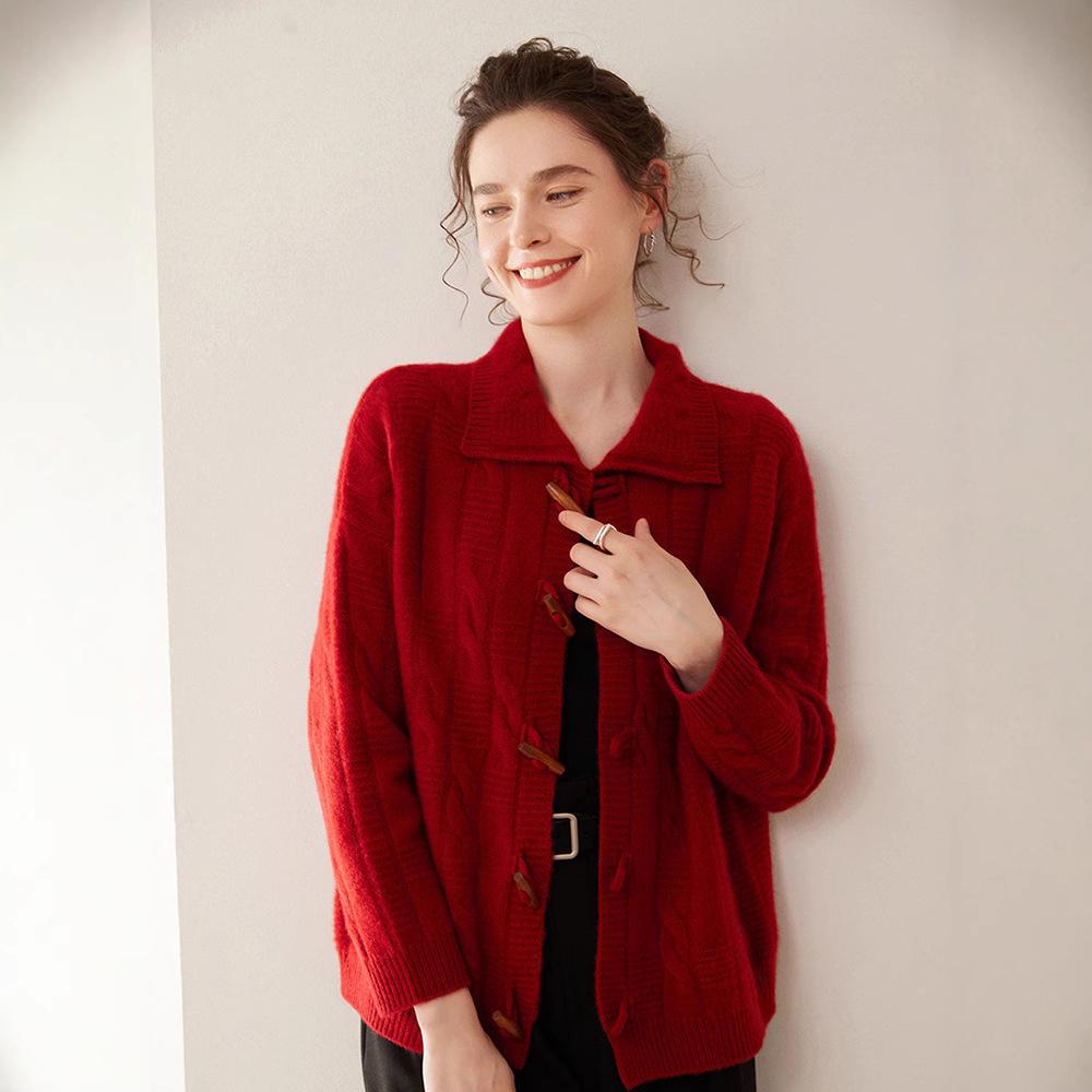 Women's Cashmere Knit Cardigan: Long Sleeve, Loose Fit, Thick, Stylish, Versatile, Soft, Skin-Friendly for Autumn and Winter