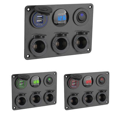 12V 24V Truck Power Adapter 3 Ports Cigar Lighter Socket / 2 USB Chargers 3.0 With Switch Digital Voltmeter Car Splitter Panel