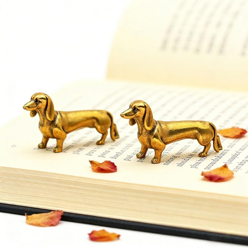 Pack of 2 Solid Brasses Gold Dachshund Miniature Figurine Decoration Animal Sculpture For Home Office Desktop Decors Gift