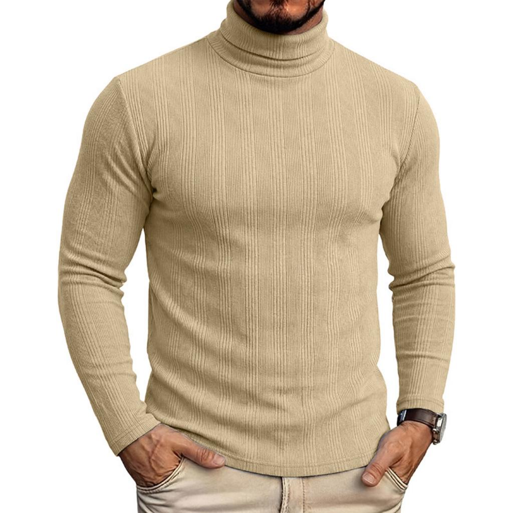 Men's Long Sleeve Turtleneck Pullover Sweater Thickened Knitwear Autumn Base Layer Slim Fit Ribbed Design Casual Style