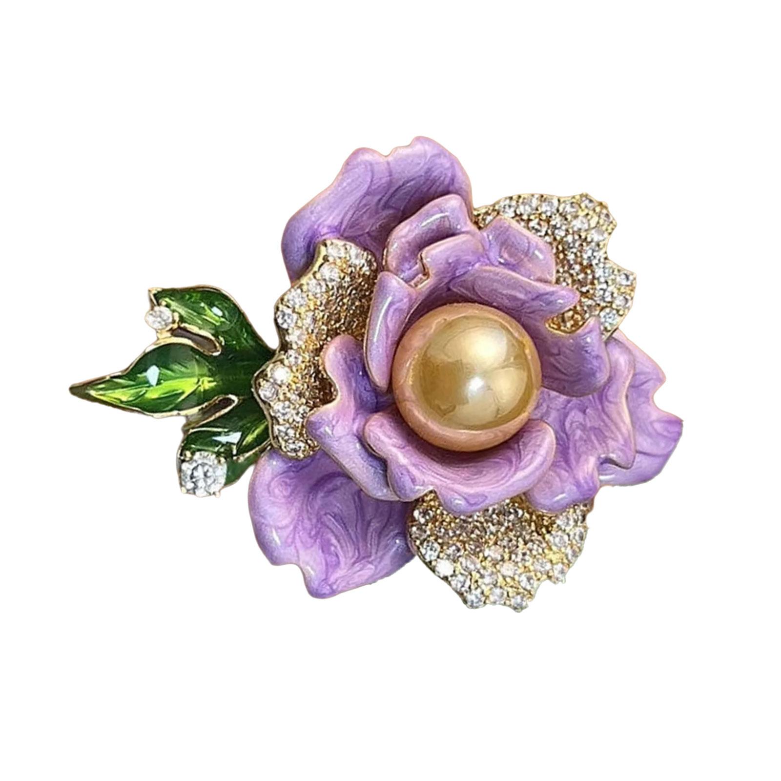 

Peony Flower Shaped Women Brooch Pin Jewelry Badge with Sparkling Rhinestones Clothing Accessory For Fashion Outfits фиолетовый